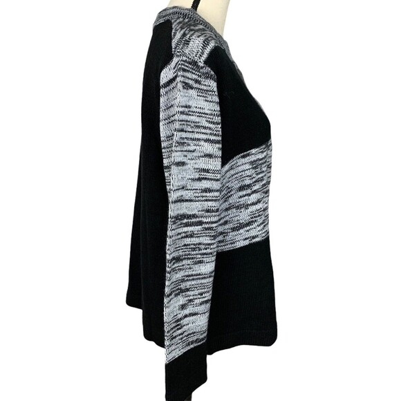 Bedford Fair Cardigan Sweater Women Large Heather Black Block Color 5 Button - Picture 6 of 9